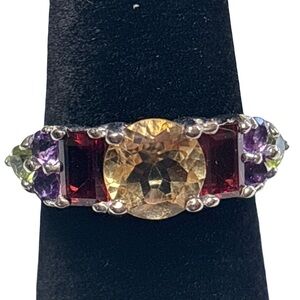 Elegant Multi-Color Gemstone Ring 925 sterling silver Size 8